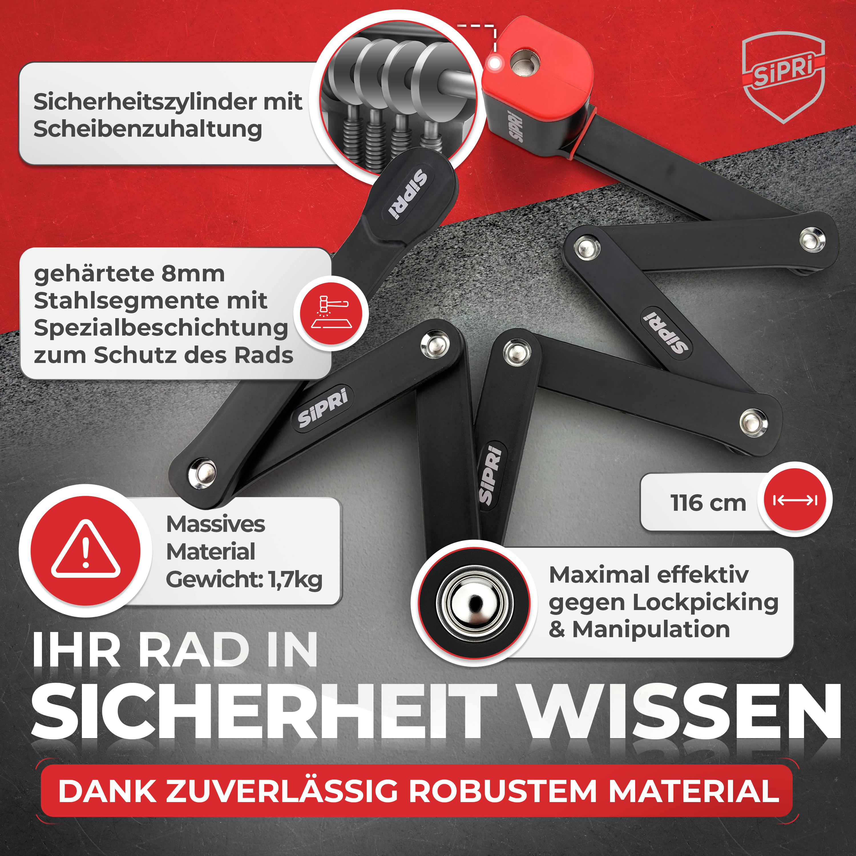 SiPRi® Alarm-Faltschloss | Kompakter Diebstahlschutz mit 120dB