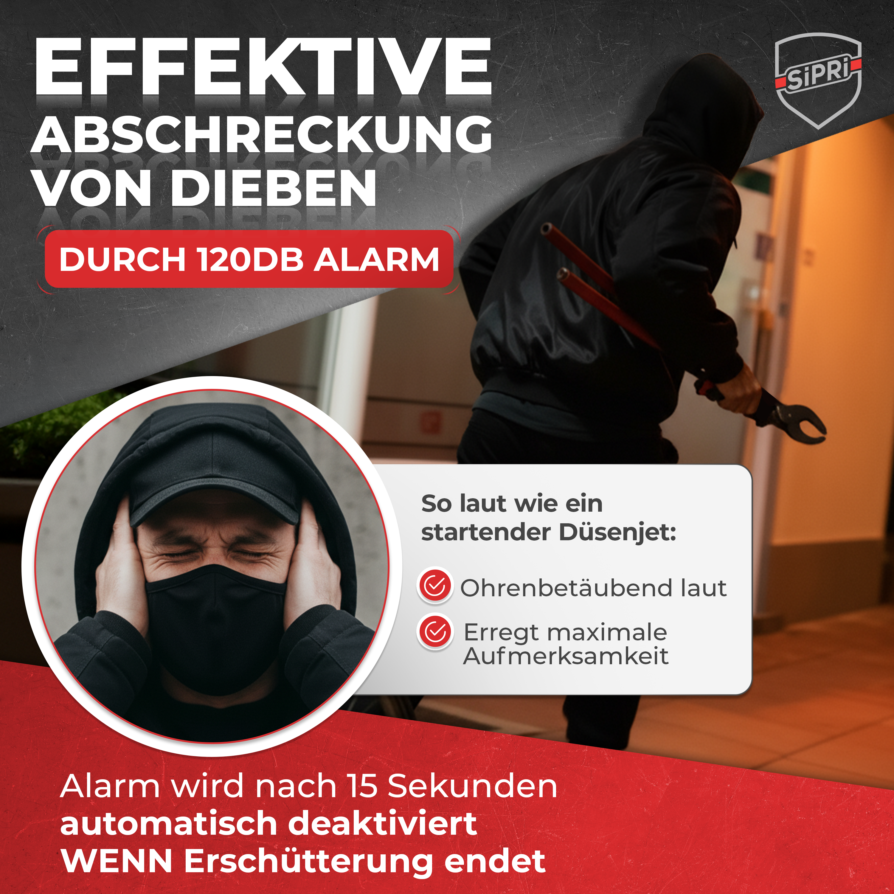 SiPRi® Alarm-Bügelschloss | ART3-zertifiziert, 120dB für E-Bike