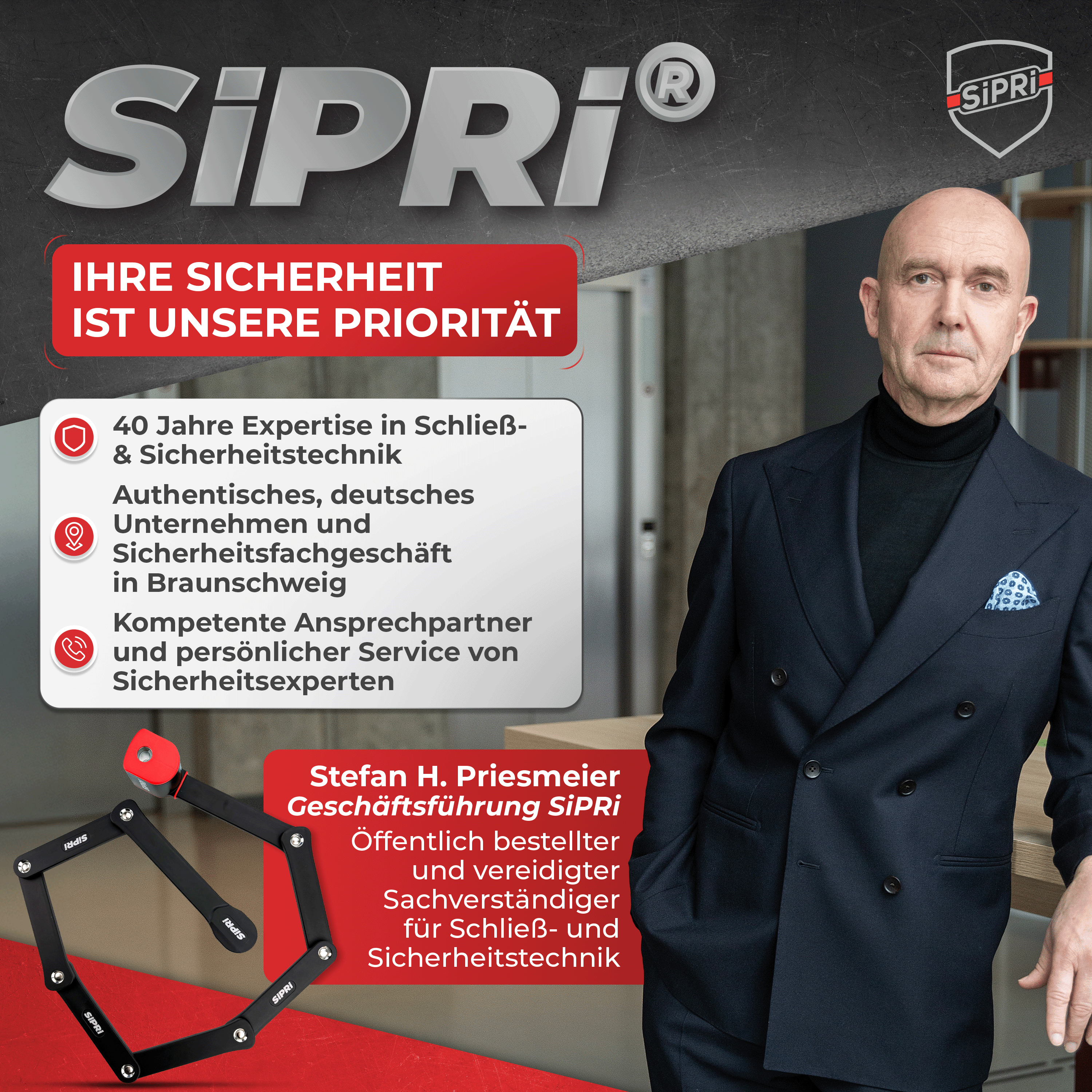 SiPRi® Alarm-Faltschloss | Kompakter Diebstahlschutz mit 120dB