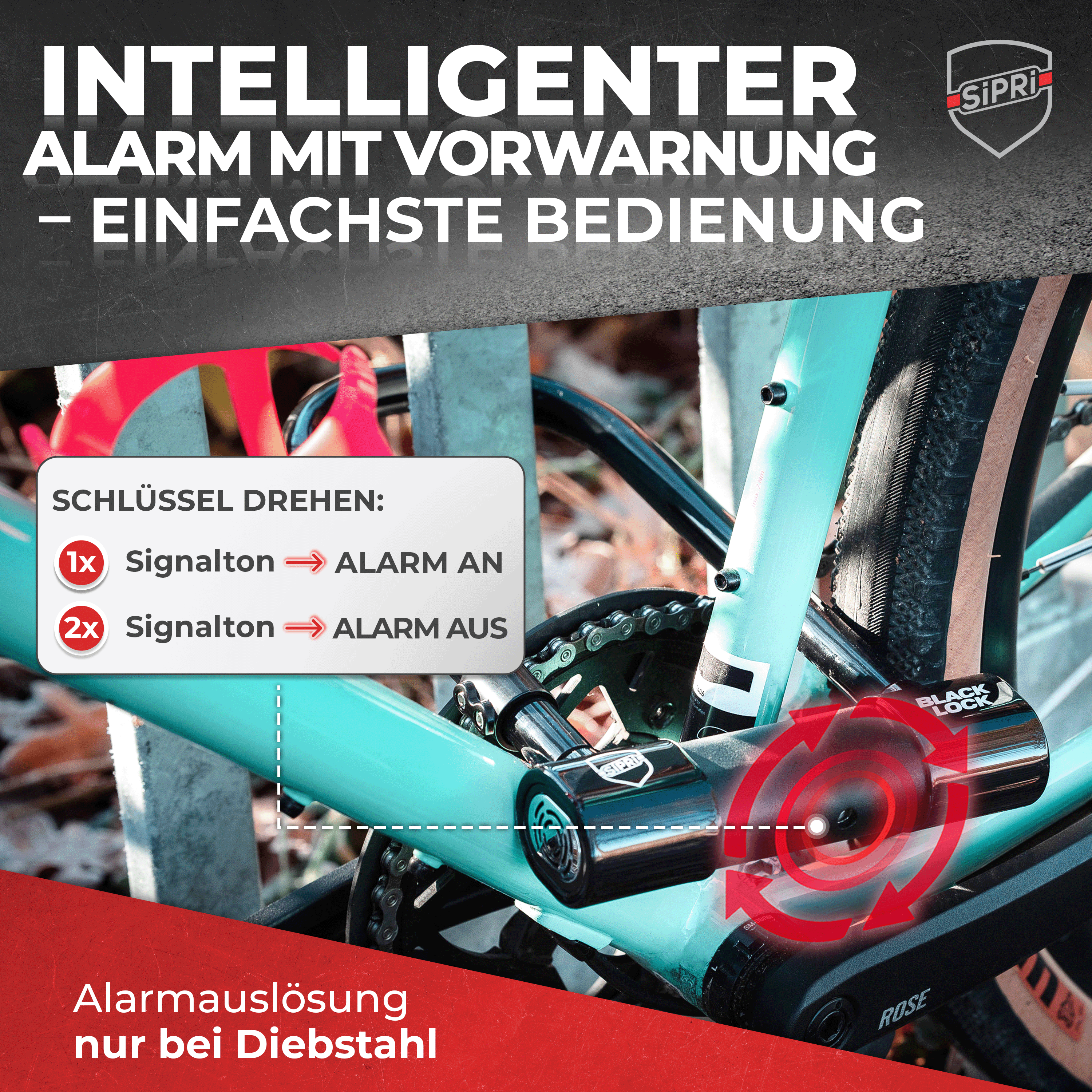 SiPRi® Alarm-Bügelschloss | ART3-zertifiziert, 120dB für E-Bike