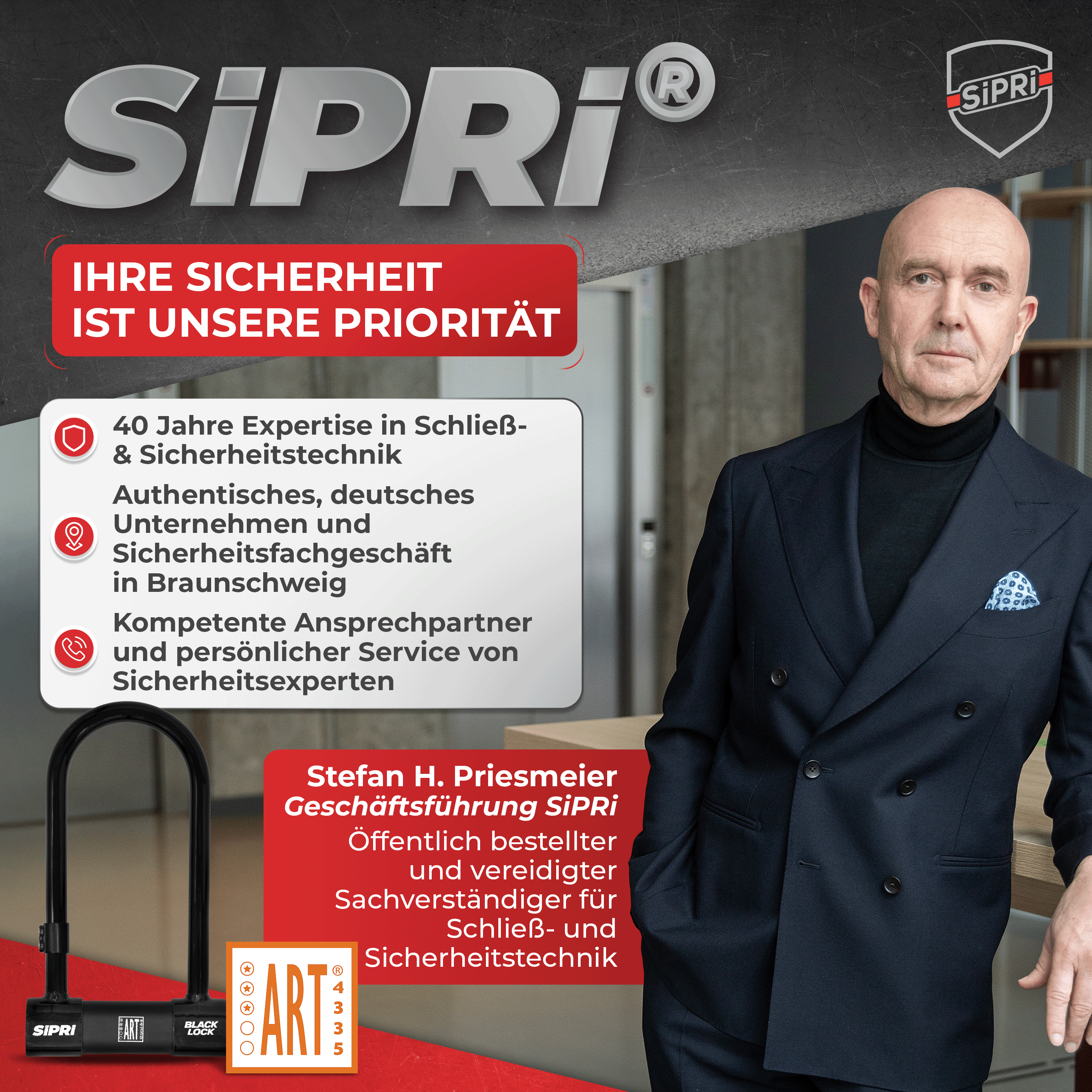 SiPRi® Alarm-Bügelschloss | ART3-zertifiziert, 120dB für E-Bike