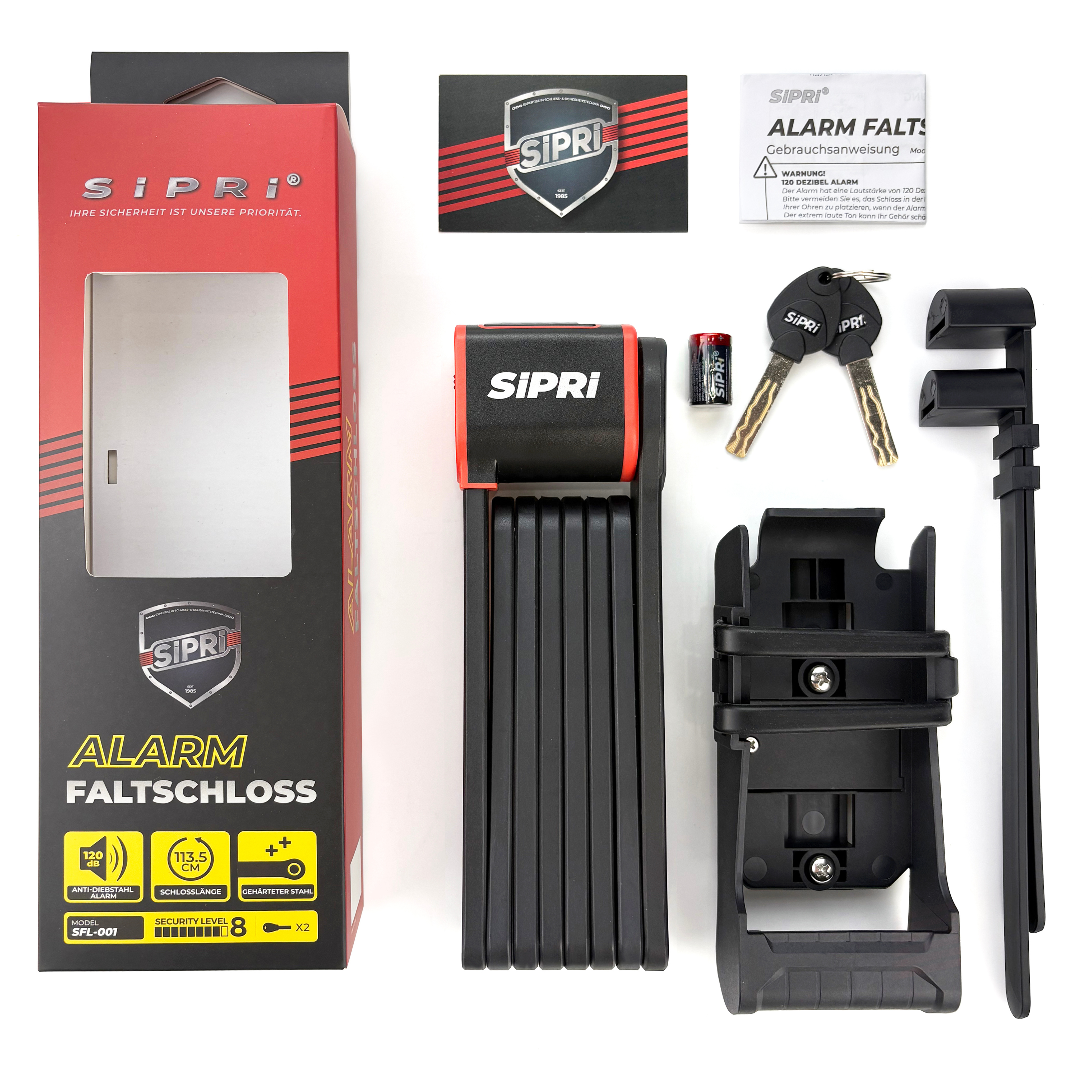 SiPRi® Alarm-Faltschloss | Kompakter Diebstahlschutz mit 120dB